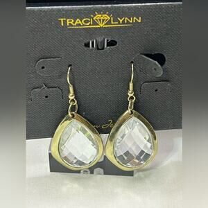 Traci Lynn Gold & Clear Teardrop Earrings Pierced